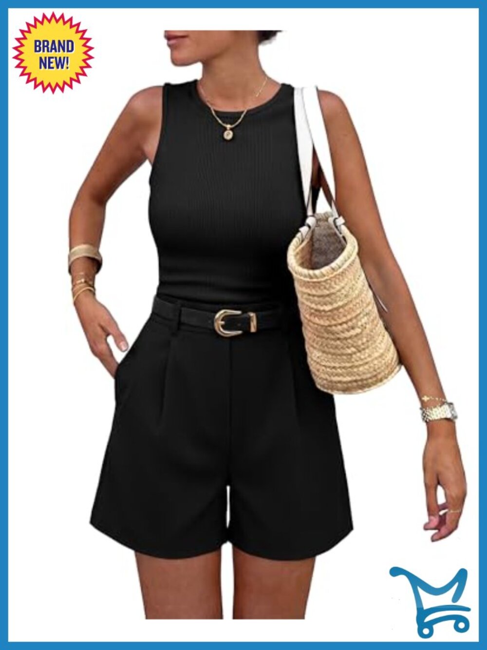 Sleeveless Crew Neck Tank Top and Shorts 2 Piece Set with Pockets